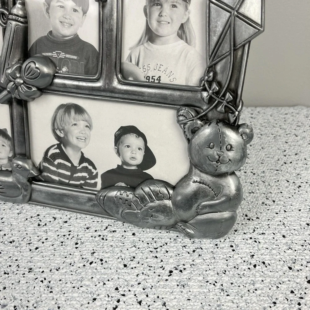 Pewter BABY Photo Collage‎ Vintage Picture Frame Easel Back Nursery